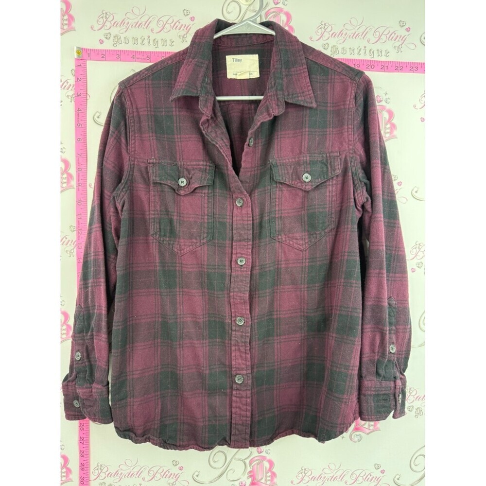Tilley button up long sleeves red Pink and Gray Plaid Button-Down Shirt